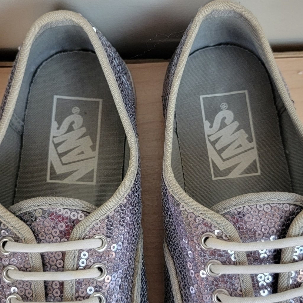 Vans Authentic Sequin Silver Lace Up Low Top Lo Pro Sneakers Shoes TB4R 6.5 - Picture 8 of 12